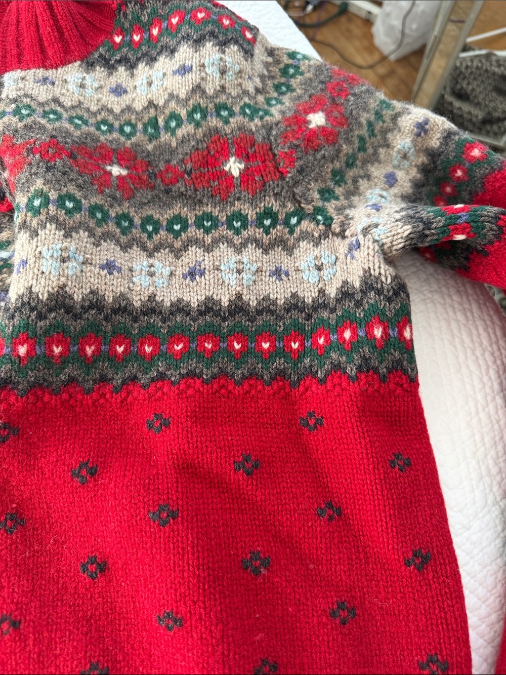Lauren Ralph Lauren Red Fair Isle Zip Cardigan Sweater - Picture 3 of 7